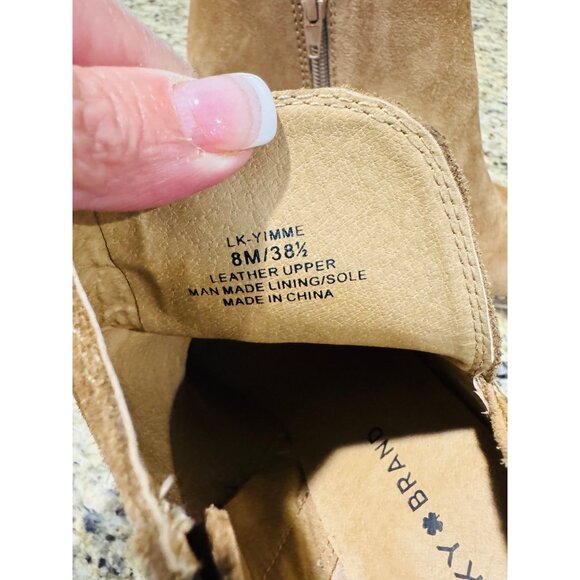 Lucky Brand Yimme Booties Tan Suede Wedge Ankle Booties Western Boho City Shoes - Picture 5 of 11